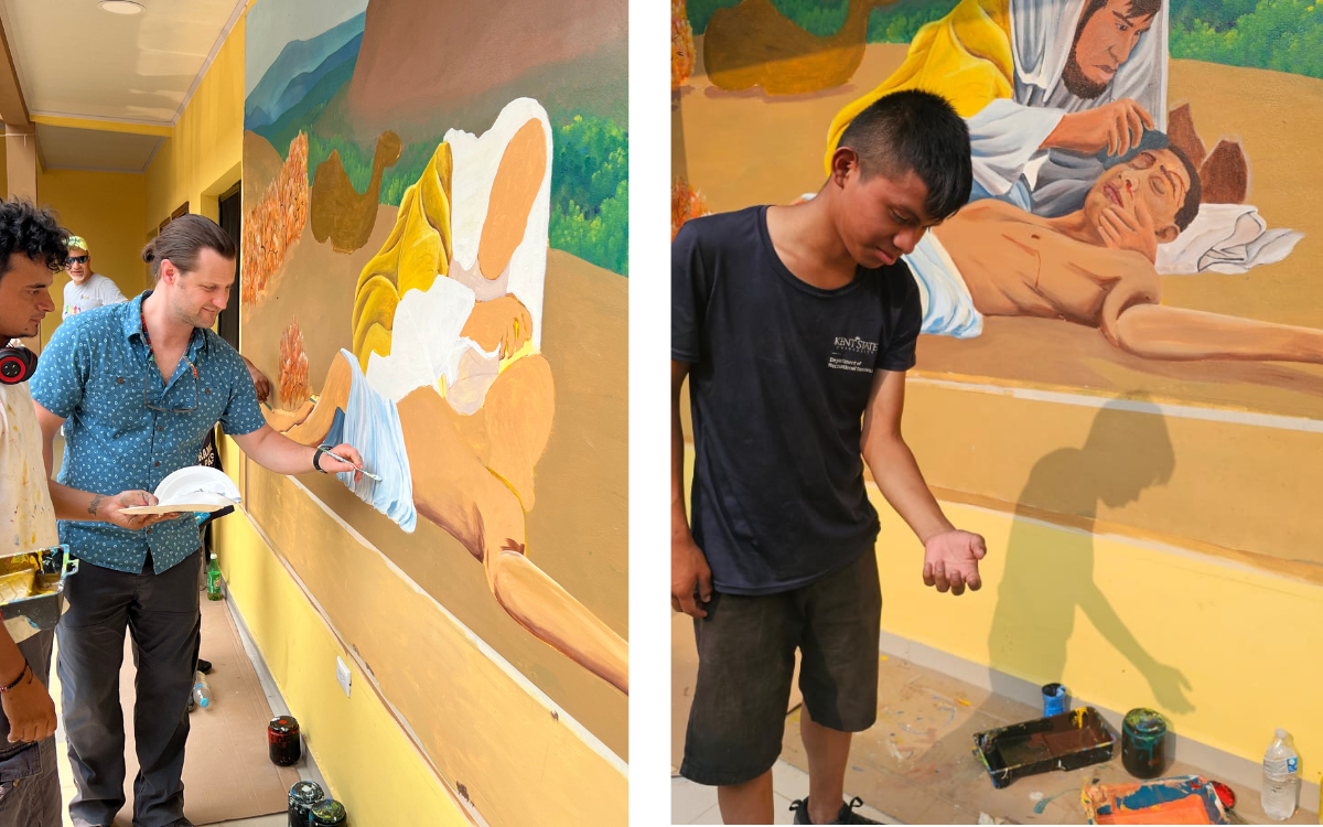 Photos of the mural in the new family life center.