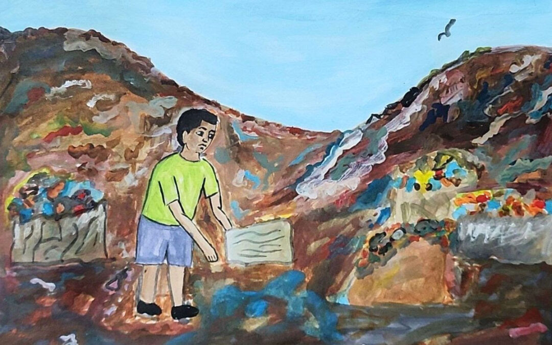 An illustration from the book I Can Fix It featuring Danny at the Kore dumpsite.