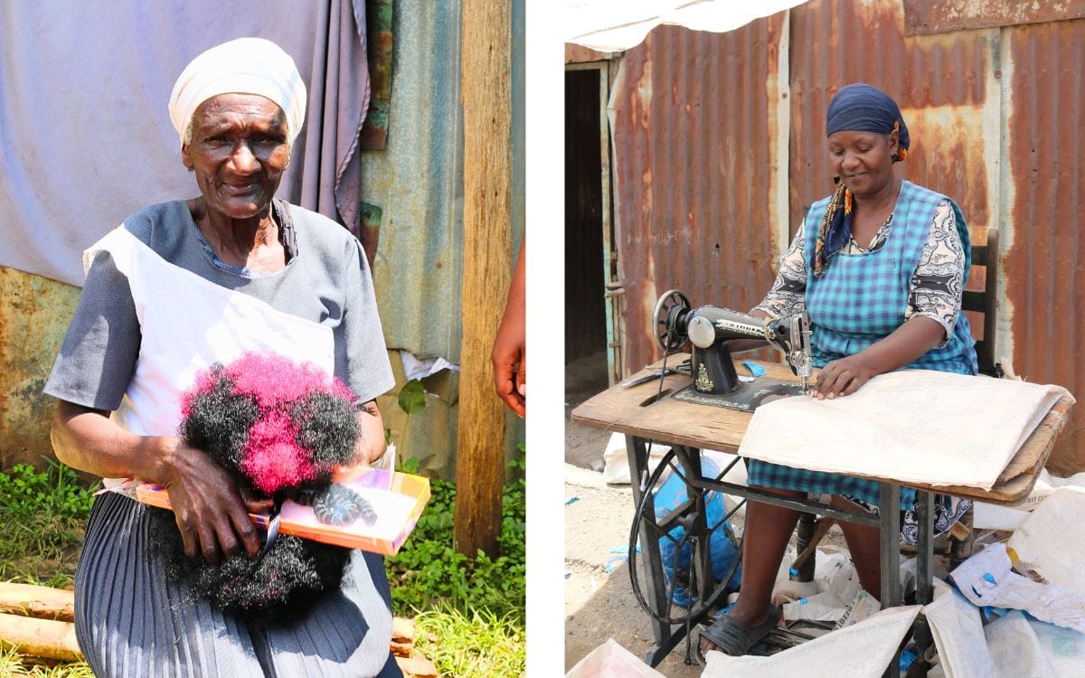 Photos of a grandmother and mother with their small businesses in Kenya